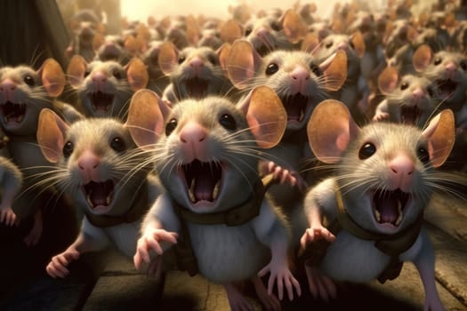 A horde of animated mice with determined expressions, appearing to charge into battle or adventure.