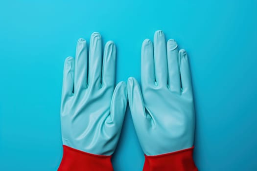 Blue protective gloves, an element of workwear on a blue background.