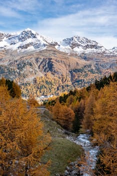The scenic Julier Pass in Switzerland in autumn