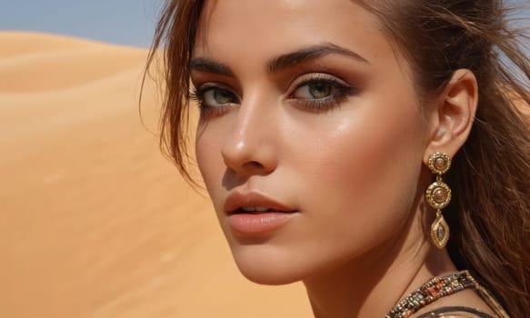 A person stands amidst the rolling sand dunes bathed in the warm glow of the golden hour. The tranquil and expansive desert landscape exudes a sense of peace and solitude