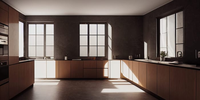 Modern Contemporary kitchen room interior. warm tone. Generative AI illustration