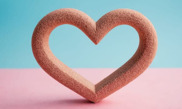 A textured heart shape stands prominently against a dual-tone background. The soft texture of the heart contrasts beautifully with the smooth blue and pink backdrop. Ideal for themes of love and romance.