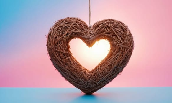 A textured heart shape stands prominently against a dual-tone background. The soft texture of the heart contrasts beautifully with the smooth blue and pink backdrop. Ideal for themes of love and romance.