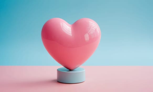 A glossy pink heart stands out against a vibrant blue background. The image exudes warmth and affection and is perfect for themes of love and romance. Ideal for Valentine s Day promotions or expressing sentiments of love.