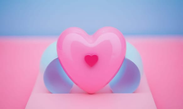 A glossy pink heart stands out against a vibrant blue background. The image exudes warmth and affection and is perfect for themes of love and romance. Ideal for Valentine s Day promotions or expressing sentiments of love.