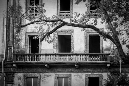 Ruin of an old hotel palace in Bellagio at lake Como, Italy