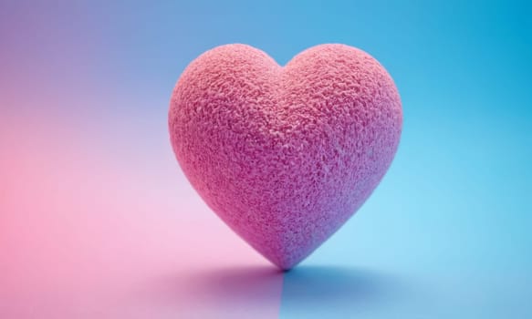 A textured heart shape stands prominently against a dual-tone background. The soft texture of the heart contrasts beautifully with the smooth blue and pink backdrop. Ideal for themes of love and romance.