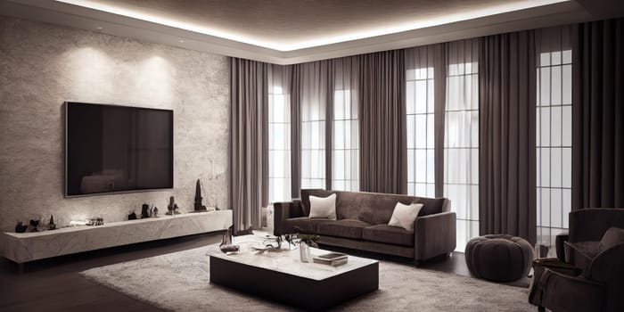 Large luxury modern elegant interiors Living room mockup. Modern style of furniture decoration. Generative AI illustration