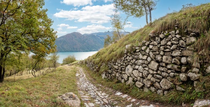 Hiking up a mountain at lake Como near Tremezzo, Italy