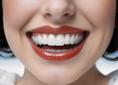 A close-up image capturing a radiant and confident smile. The individual s teeth are perfectly white and well-aligned showcasing optimal oral health and beauty. Ideal for dental care and beauty promotions.