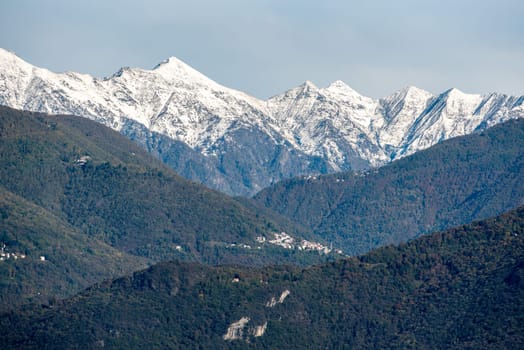 Magnificent view of the southern Alps seen from Monte Crocione at lake Como, Italy