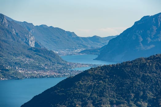 Magnificent view of lake Como and Mandello del Lario, seen from Monte Crocione, Italy