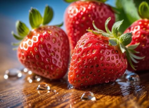 Fresh ripe strawberries on wooden.