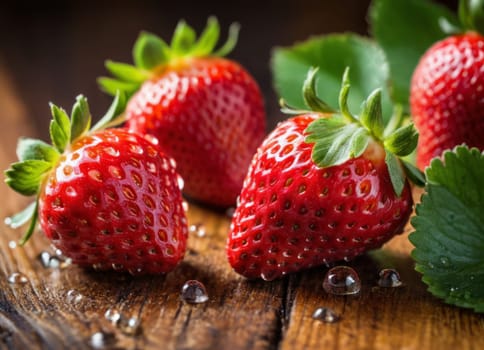 Fresh ripe strawberries on wooden.