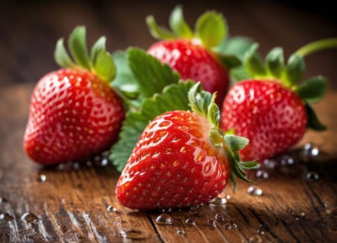 Fresh ripe strawberries on wooden.