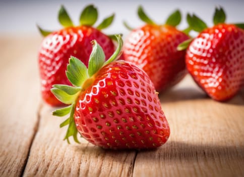 Fresh ripe strawberries on wooden.