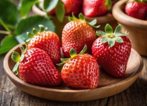 Fresh ripe strawberries on wooden.