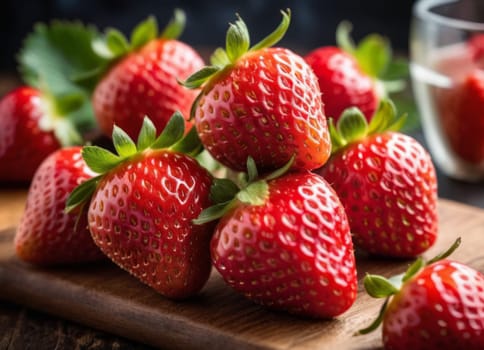 Fresh ripe strawberries on wooden.