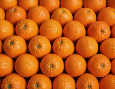 Uniform arrangement of vibrant and fresh tangerines. The oranges exhibit a natural and appealing look ideal for various applications including food advertising and nutrition-focused content