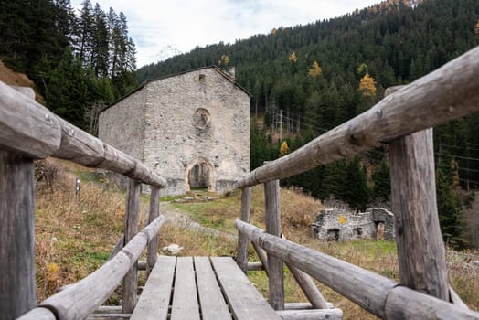 Abandoned gothic church San Gaudenzio at the Maloja pass, Switzerland