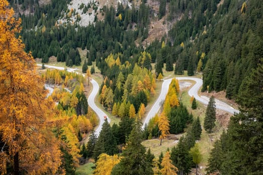Scenic winding road at Maloja pass in Switzerland in autumn