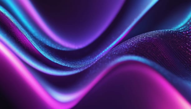 An abstract visual with flowing, wave-like patterns. The colors are purple, blue, and pink. The texture resembles fine grains. The lighting highlights the contours and shadows of the waves