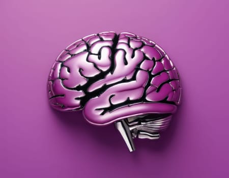 The model is an intelligent metallic purple color, which has a finely drawn and artistic look to it. The image can become a concept related to creativity, intelligence, or mental illness.