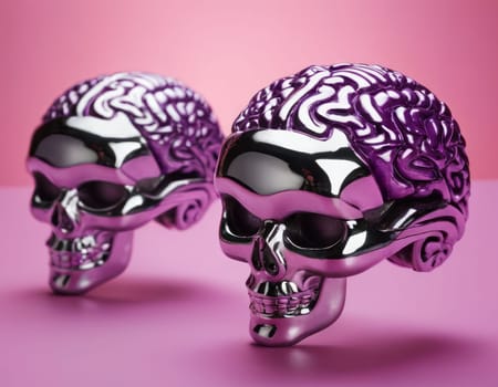 The model is an intelligent metallic purple color, which has a finely drawn and artistic look to it. The image can become a concept related to creativity, intelligence, or mental illness.