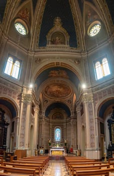 VARENNA, ITALY - OCTOBER 05, 2023 - Church San Lorenzo in Tremezzo at lake Como, Italy