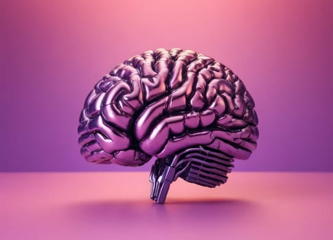 The model is an intelligent metallic purple color, which has a finely drawn and artistic look to it. The image can become a concept related to creativity, intelligence, or mental illness.