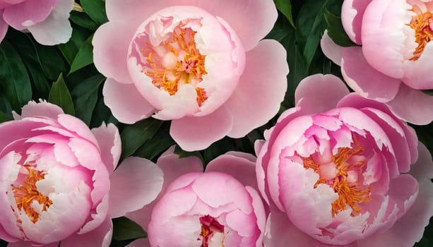 A close-up view of vibrant and delicate peonies. The flowers are captured in various stages of bloom, exuding a sense of natural beauty and elegance.