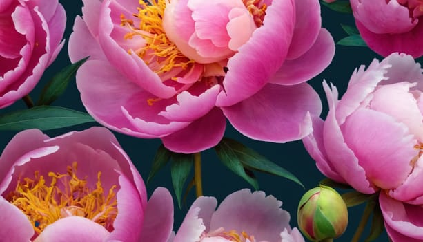 A close-up view of vibrant and delicate peonies. The flowers are captured in various stages of bloom, exuding a sense of natural beauty and elegance.