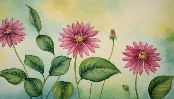 a watercolor painting of a bunch of flowers, botanical background.