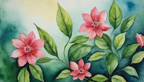 a watercolor painting of a bunch of flowers, botanical background.