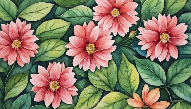 a watercolor painting of a bunch of flowers, botanical background.