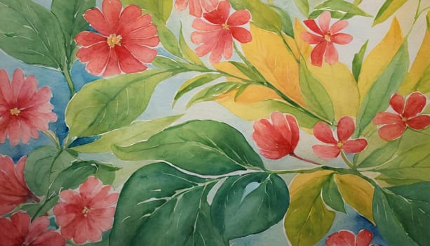 a watercolor painting of a bunch of flowers, botanical background.