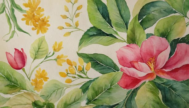 a watercolor painting of a bunch of flowers, botanical background.