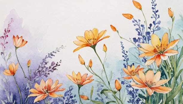 Watercolor drawing of wild flowers on a white background