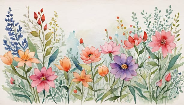 Watercolor drawing of wild flowers on a white background