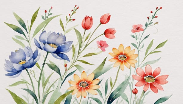 Watercolor drawing of wild flowers on a white background