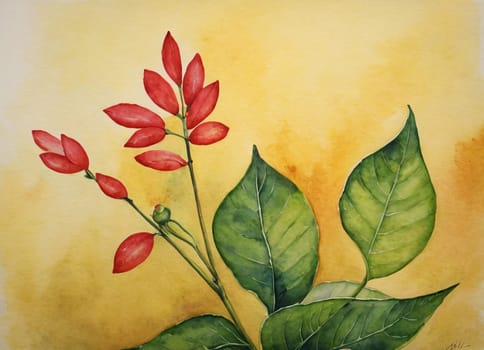 A beautiful watercolor painting featuring a collection of vibrant flowers against a dark background. The flowers are in full bloom, showcasing petals in shades of red, pink, orange, and purple. The flowers have detailed centers with visible stamens.