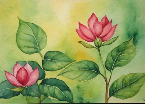 A beautiful watercolor painting featuring a collection of vibrant flowers against a dark background. The flowers are in full bloom, showcasing petals in shades of red, pink, orange, and purple. The flowers have detailed centers with visible stamens.
