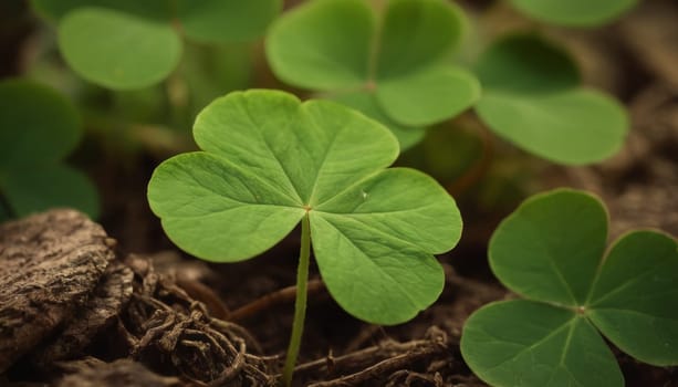 A close-up shot of fresh green clover leaves with water drops on a soft blurred background. This image symbolizes luck, nature, and growth.
