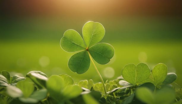 A close-up shot of fresh green clover leaves with water drops on a soft blurred background. This image symbolizes luck, nature, and growth.