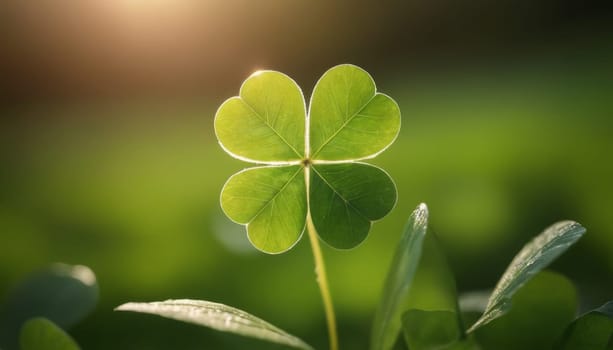 A close-up shot of fresh green clover leaves with water drops on a soft blurred background. This image symbolizes luck, nature, and growth.