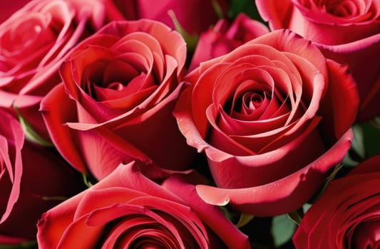 Beautiful banner with red roses background of Mothers, Valentine Day, Birthday, Anniversary, Wedding. Copy space. For advertisement, greeting card mockup, presentation, header, poster, website print