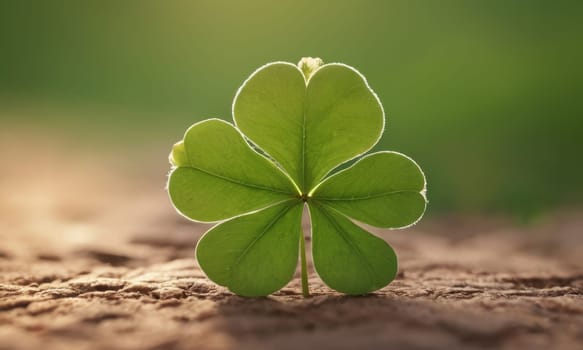 A stunning image of a large green clover leaf backlit by the golden sun. The leaf is surrounded by shadows and plants on the forest floor, creating a contrast between light and dark.