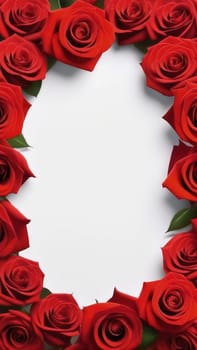 Beautiful banner with red roses background of Mothers, Valentine Day, Birthday, Anniversary, Wedding. Copy space. For advertisement, greeting card mockup, presentation, header, poster, website print