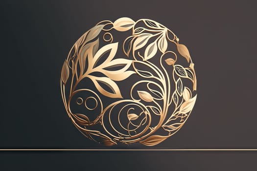 A sophisticated 3D logo with a golden floral pattern on a dark background - Generative AI