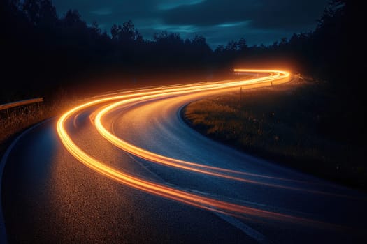 Colorful light trails car with motion effect. Illustration of high speed light effect on forest background. generative AI..